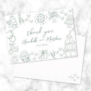 Carte De Remerciements Mariage fantaisiste vert dessiné à la main