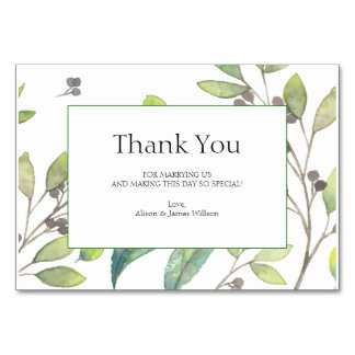 Carte de remerciements mariage feuille vert