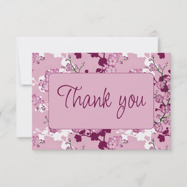 Carte De Remerciements Mariage Fleur de Cerisier | Élégant Floral Rose (Devant)