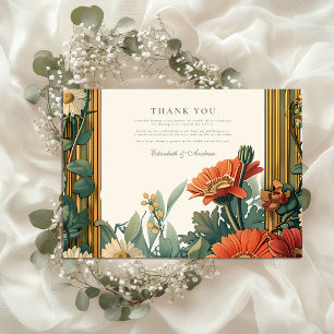 Carte De Remerciements Mariage Fleur de Gérbera Art Nouveau Cadre Floral 