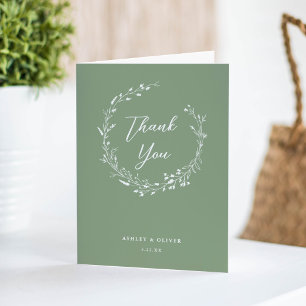 Carte De Remerciements Mariage Fleur de Sarrasin Vert Sage Rustique + Pho