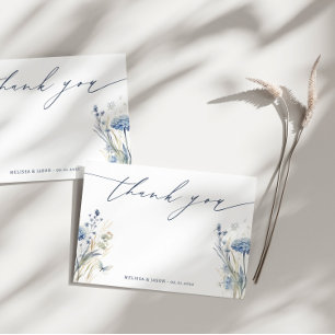 Carte De Remerciements Mariage Fleur sauvage bleu Dusty