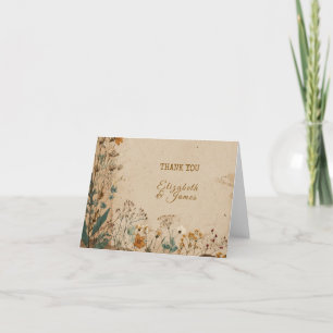 Carte De Remerciements Mariage Fleur sauvage Boho rustique frontière beig