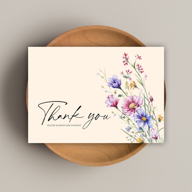 Carte De Remerciements Mariage Fleur sauvage moderne Whimsical (Modern Whimsical Wildflower Wedding Thank You Card)