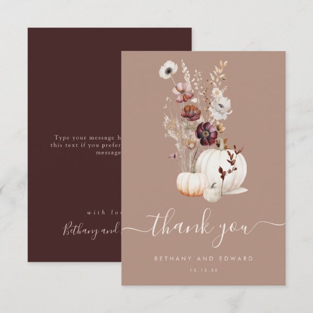 Carte De Remerciements Mariage Fleur sauvage romantique d'automne (Devant / Derrière)