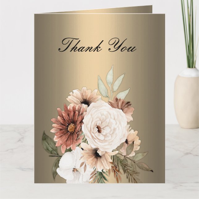 Carte De Remerciements Mariage Fleur sauvage romantique Gold et Boho (Devant)