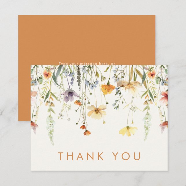Carte De Remerciements Mariage Fleur sauvage rustique (Devant / Derrière)