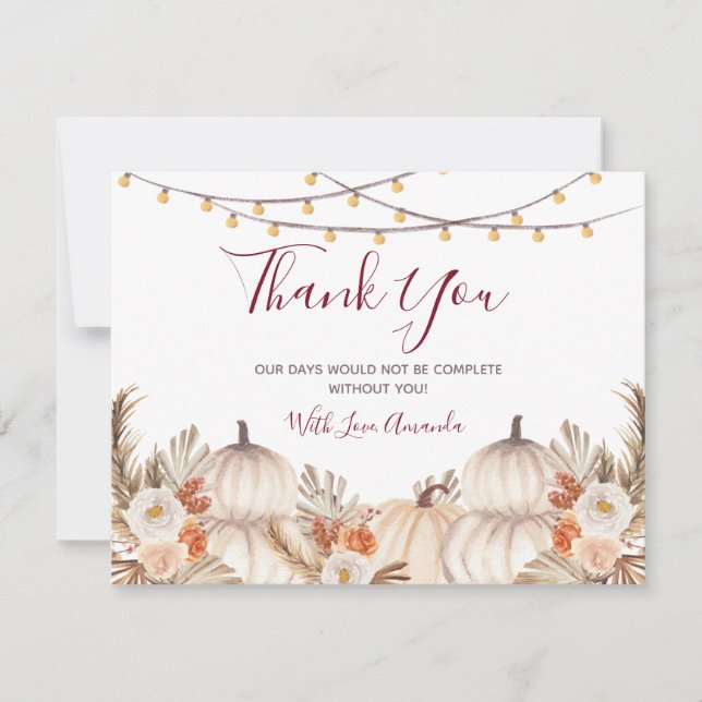 Carte De Remerciements Mariage Fleuriste de Citrouille de Crème Blanche & (Devant)