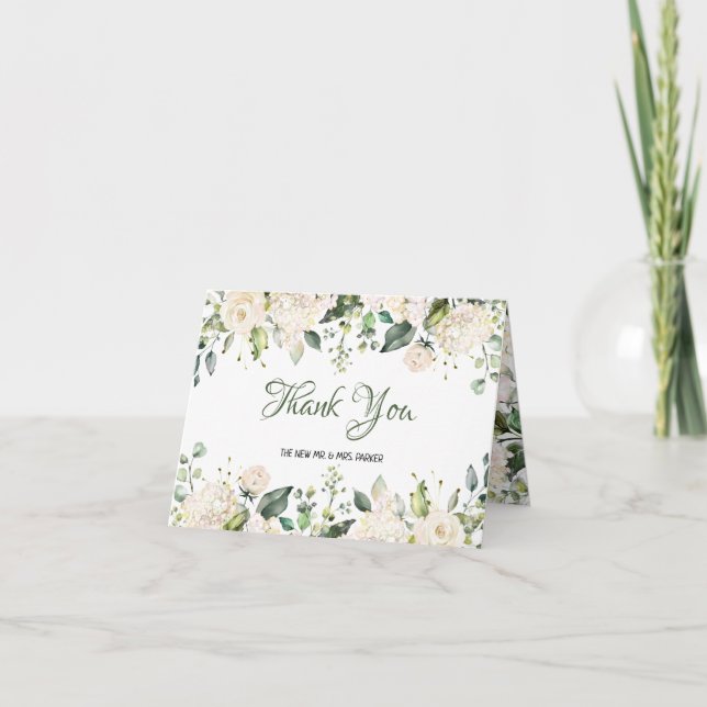 Carte de remerciements Mariage Fleurs blanches (Devant)