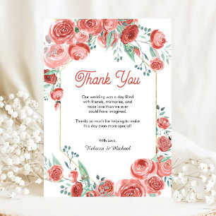 Carte De Remerciements Mariage Fleurs de Roses Corail Modernes