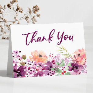 Carte De Remerciements Mariage Fleurs Florales Magenta Violet