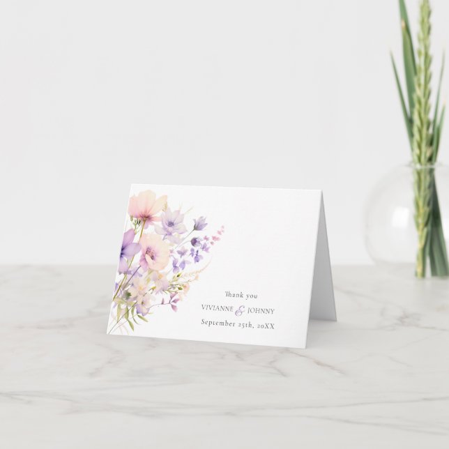 Carte De Remerciements Mariage Fleurs sauvages Violettes Lilas (Devant)