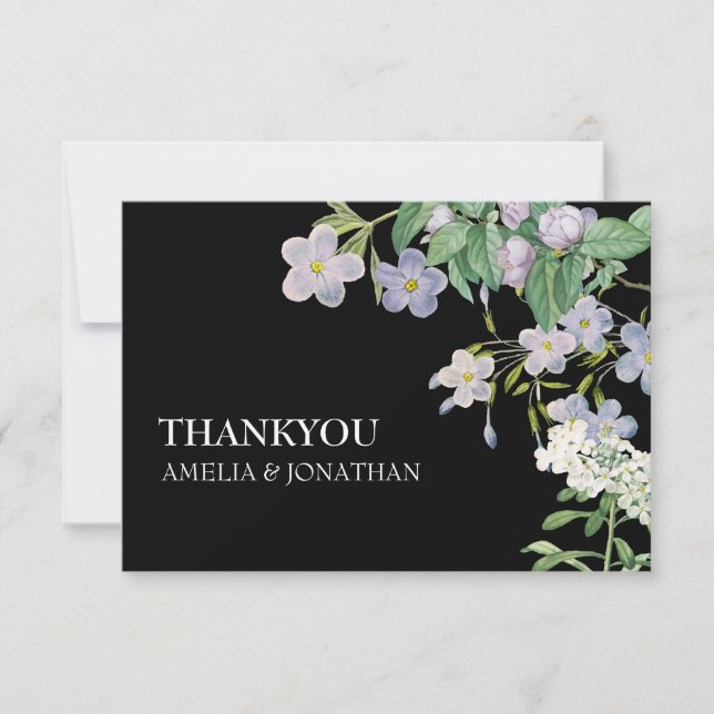 Carte De Remerciements Mariage Floral à l'aquarelle Noir & Blanc Moderne (Devant)