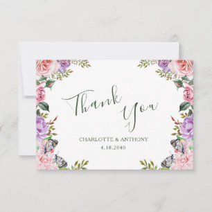 Carte De Remerciements Mariage floral à papillon secret