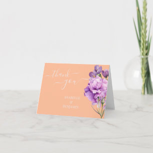 Carte De Remerciements Mariage Floral Aquarelle Fuschia et Lilas 