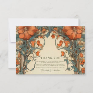 Carte De Remerciements Mariage Floral Art Nouveau Vintage