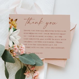 Carte De Remerciements Mariage Floral Beige Rose Chaud   Bloom Botanique