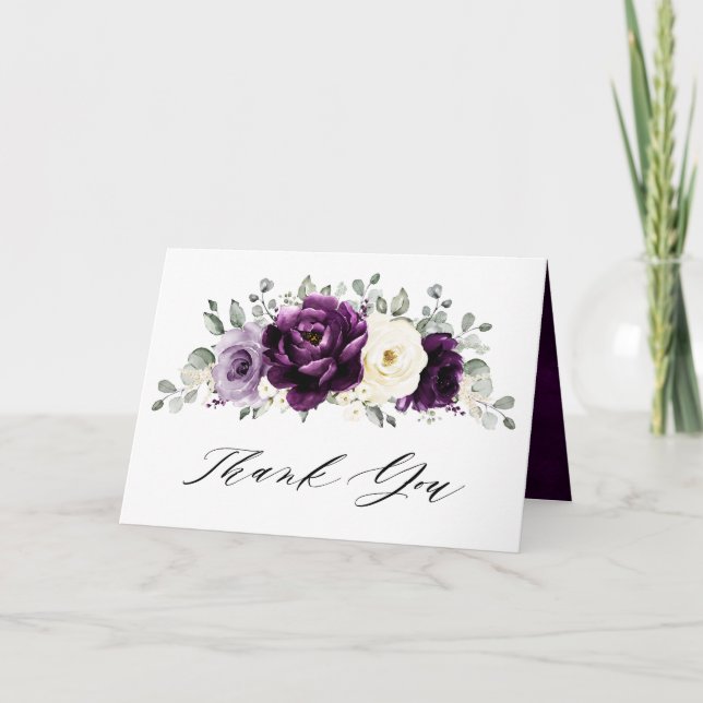Carte De Remerciements Mariage floral blanc blanc blanc blanc de prune d' (Devant)