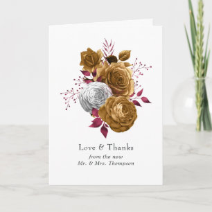 Carte De Remerciements Mariage floral blanc, bourgogne et or