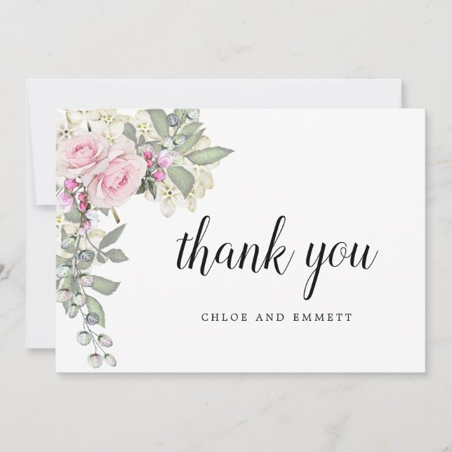 Carte De Remerciements Mariage floral blanc et blanc (Devant)