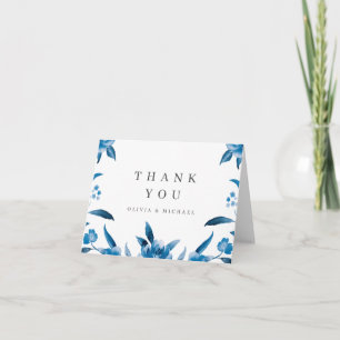 Carte De Remerciements Mariage floral bleu et blanc