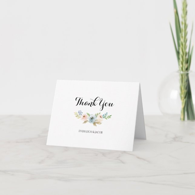 Carte De Remerciements Mariage floral bleu et rose pâle (Devant)