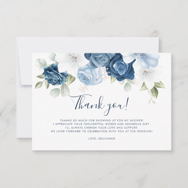 Carte De Remerciements Mariage floral bleu foncé (Devant)