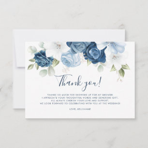 Carte De Remerciements Mariage floral bleu foncé