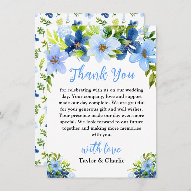 Carte De Remerciements Mariage floral bleu marine et bébé (Devant / Derrière)