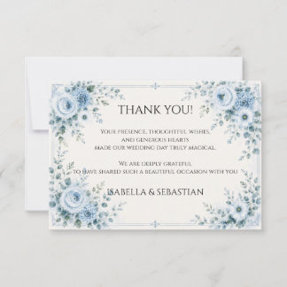 Carte De Remerciements Mariage Floral Bleu Poussiéreux