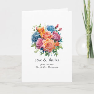 Carte De Remerciements Mariage floral bleu, rose, orange et vert