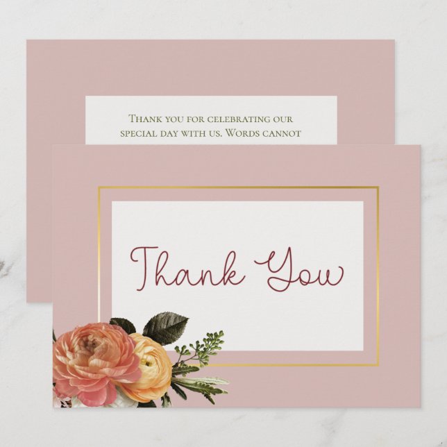Carte De Remerciements Mariage Floral Blooms de Mimosa aux Pêches (Devant / Derrière)