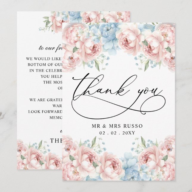 Carte De Remerciements Mariage floral brillant simple Script (Devant / Derrière)