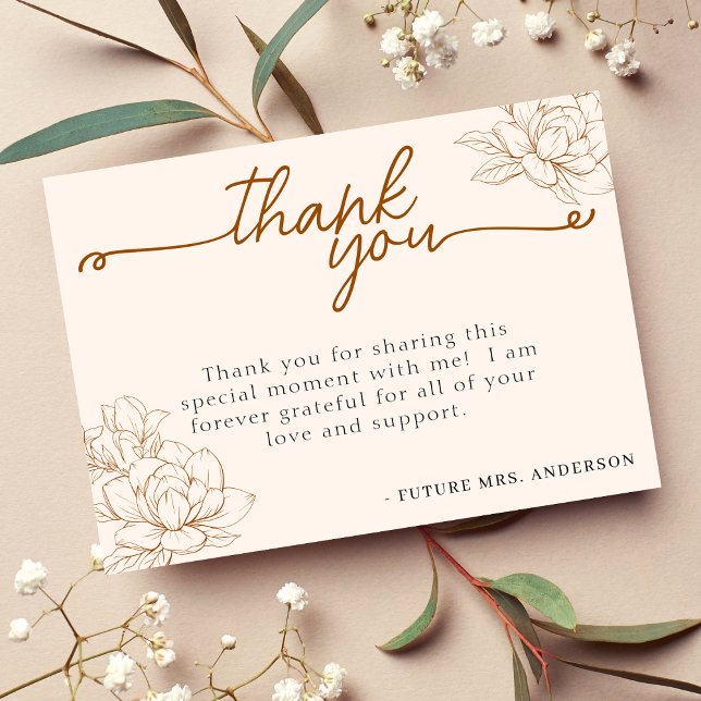 Carte De Remerciements Mariage Floral Brun Clair (Floral Tan Brown Bridal Shower Thank You Card
)