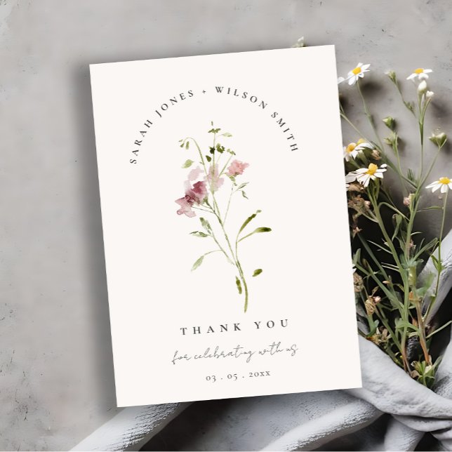 Carte De Remerciements Mariage floral chic à mousse souple (Créateur téléchargé)