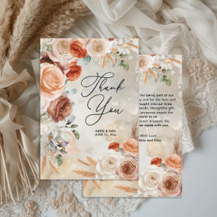 Carte De Remerciements Mariage Floral Crème Terracotta Rouge Bohème 