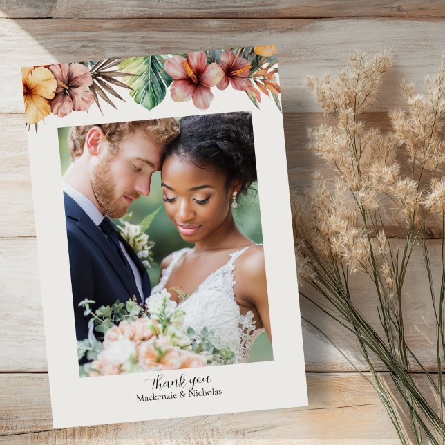 Carte de remerciements Mariage floral de Boho trop (tropical wedding thank you card)