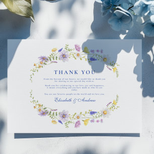 Carte De Remerciements Mariage floral de crête bleue Dusty