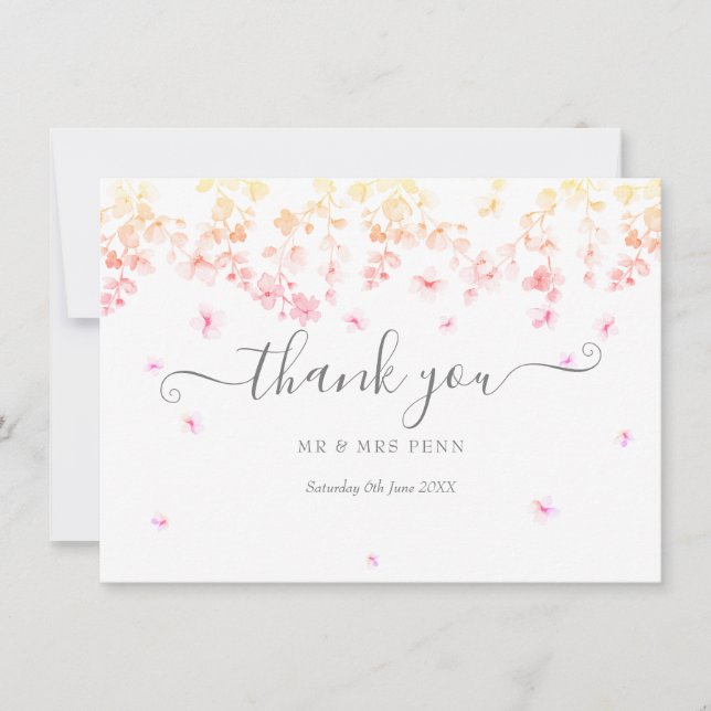 Carte De Remerciements Mariage floral de fleurs de pêche (Devant)