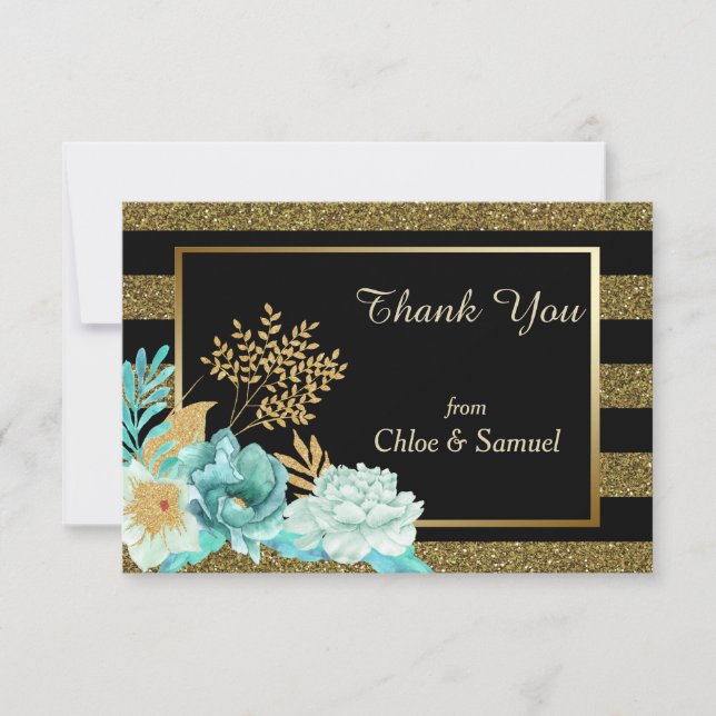 Carte De Remerciements Mariage floral de la pinte d'or (Devant)