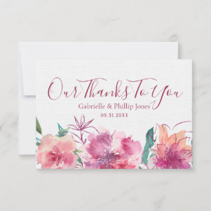 Carte De Remerciements Mariage floral de mariée et de chambre