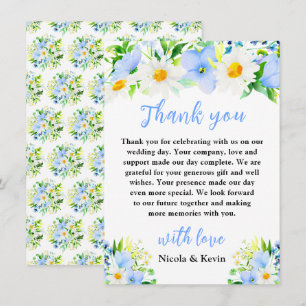 Carte De Remerciements Mariage floral de Myosotis et de Marguerites