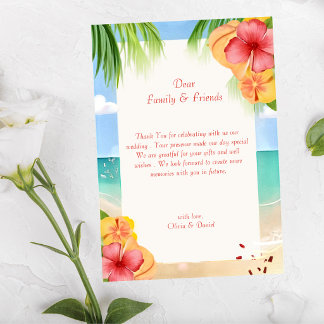 Carte De Remerciements Mariage Floral de Plage d'Ile Tropicale 