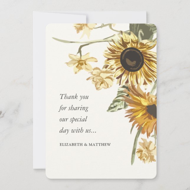 Carte De Remerciements Mariage floral de tournesol rustique (Devant)