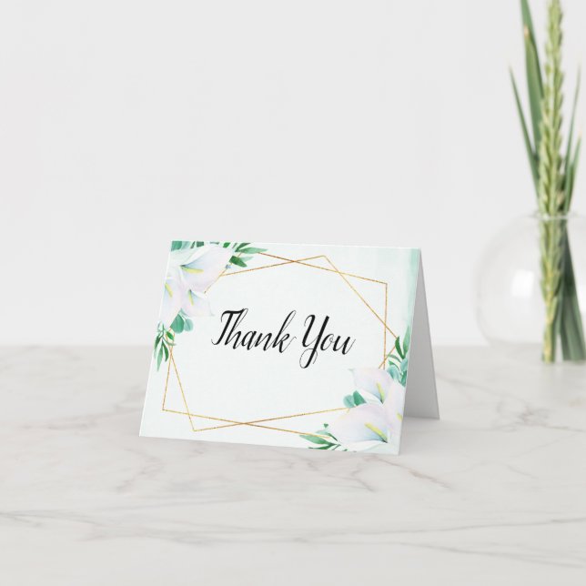 Carte De Remerciements Mariage floral de zantedeschia blanc géométrique (Devant)
