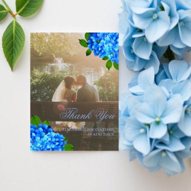 Carte De Remerciements Mariage Floral d'Hydrangea Bleu (Créateur téléchargé)