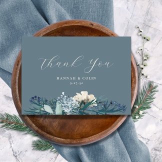 Carte De Remerciements Mariage floral gris bleu foncé hiver