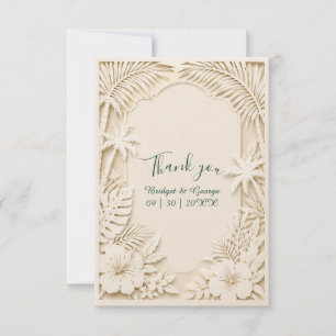 Carte De Remerciements Mariage Floral Hawaïen Faux Découpé Crème