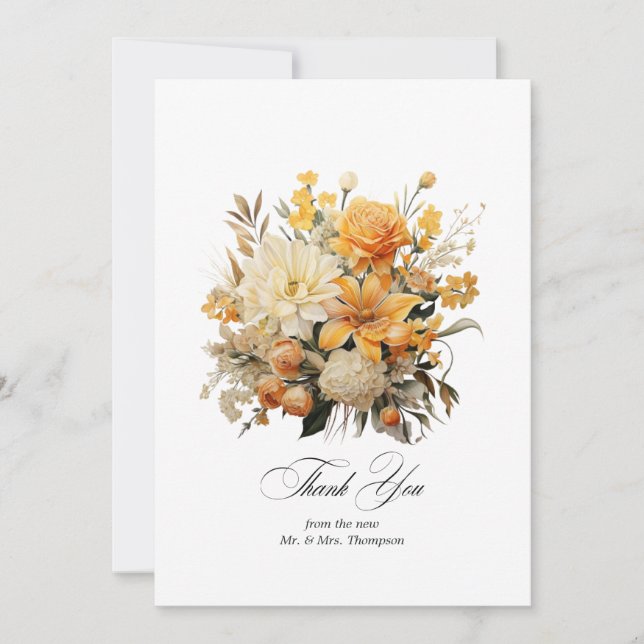 Carte De Remerciements Mariage floral jaune, orange et ivoire (Devant)