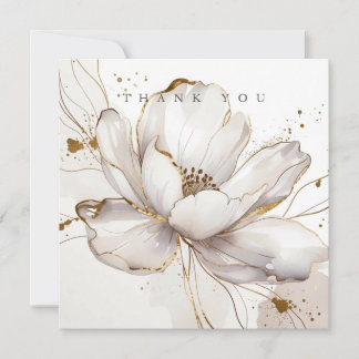 Carte De Remerciements Mariage Floral Moderne Magnolia Blanc Ligne Dorée
